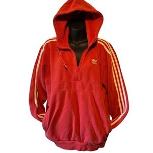 Adidas Vintage Streetwear Y2K Retro Red Half Zip 3 Stripe Oversized S Hoodie